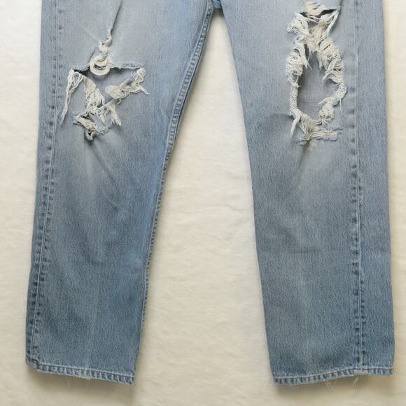 VTG LEVIS 501 Made In USA Distressed Thrashed Rigid Denim Jeans Grunge Sz 38x29 - Picture 3 of 11